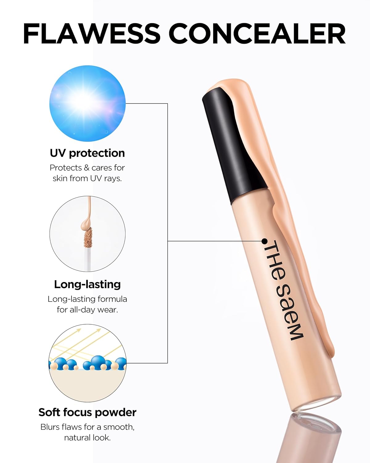 THESAEM Cover Perfection Tip Concealer, Liquid Multi-Use Concealer, Full Coverage Makeup for Acne Dark Spots Dark Circles Hyperpigmentation and Blemishes, 0.2 fl.oz. (#1 Clear Beige) - Image 6