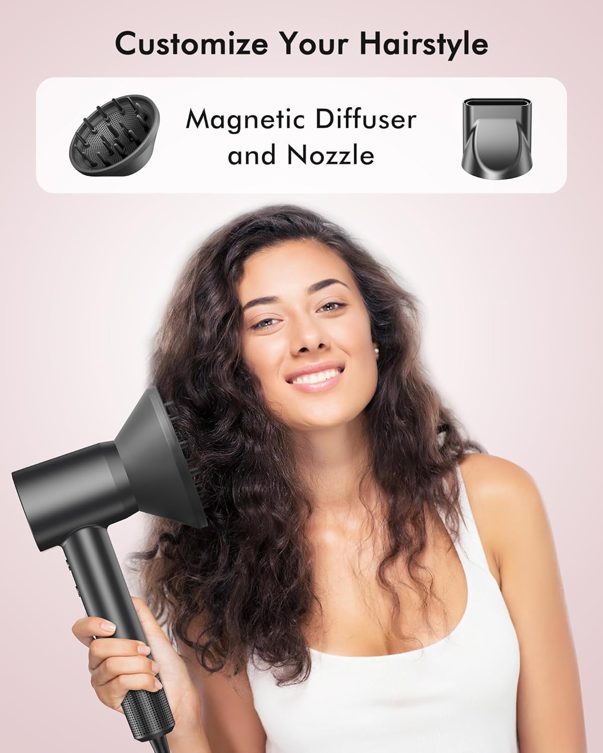 Hair Dryer, 160000 RPM Professional High Speed Ionic Blow Dryer 500 Million Negative Ions & Heat-Control & Low Noise Hairdryer with Magnetic Diffuser for Faster Drying All Hair Types, No Heat Damage - Image 6