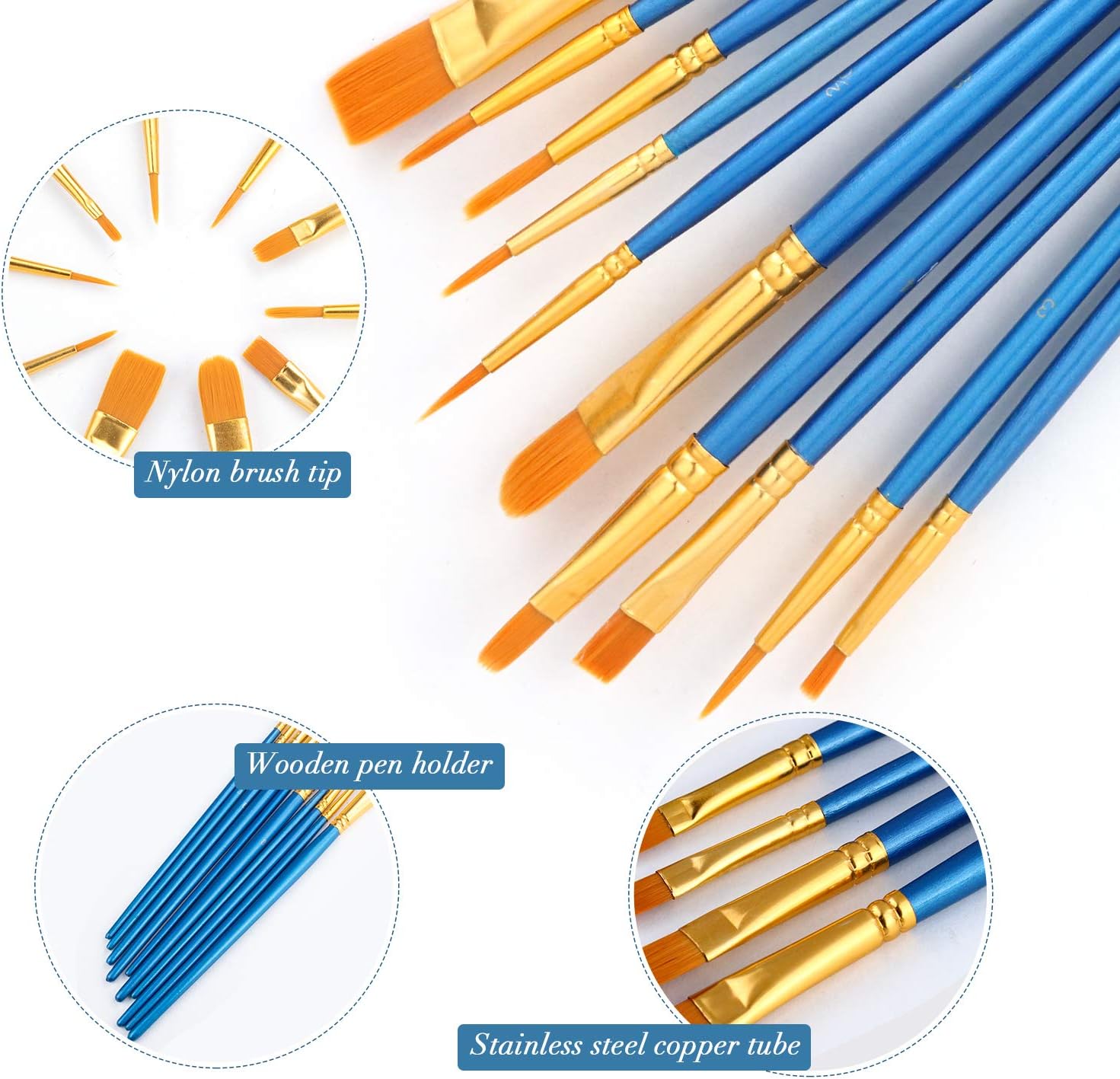 Acrylic Paint Brush Set, 1 Packs / 10 pcs Watercolor Brushes Painting Brush Nylon Hair Brushes for All Purpose Oil Watercolor Painting Artist Professional Kits. - Image 3