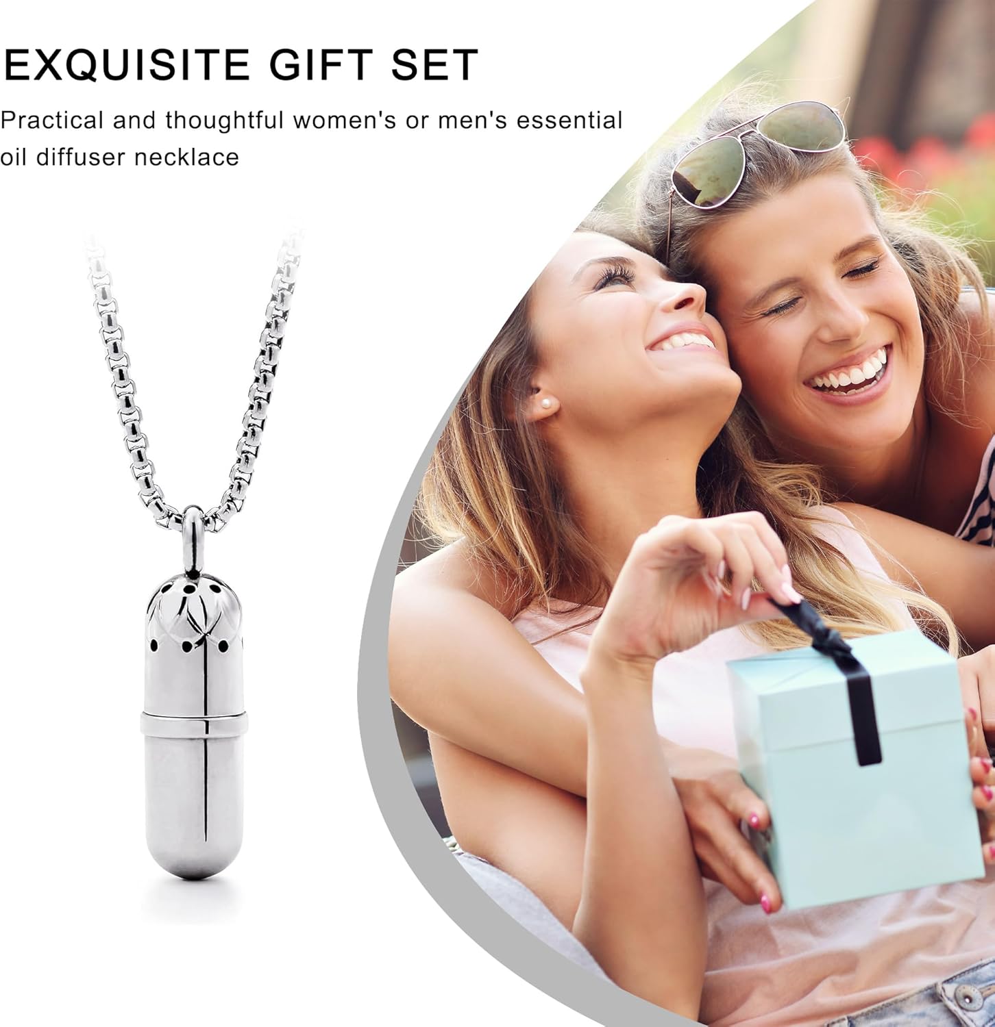 Essential Oil Necklace for Women, Aromatherapy Necklace Diffuser, Women's/Men's Fragrance Diffuser Pendant Birthday, Christmas and Valentine's Day Gifts (Silver) - Image 5