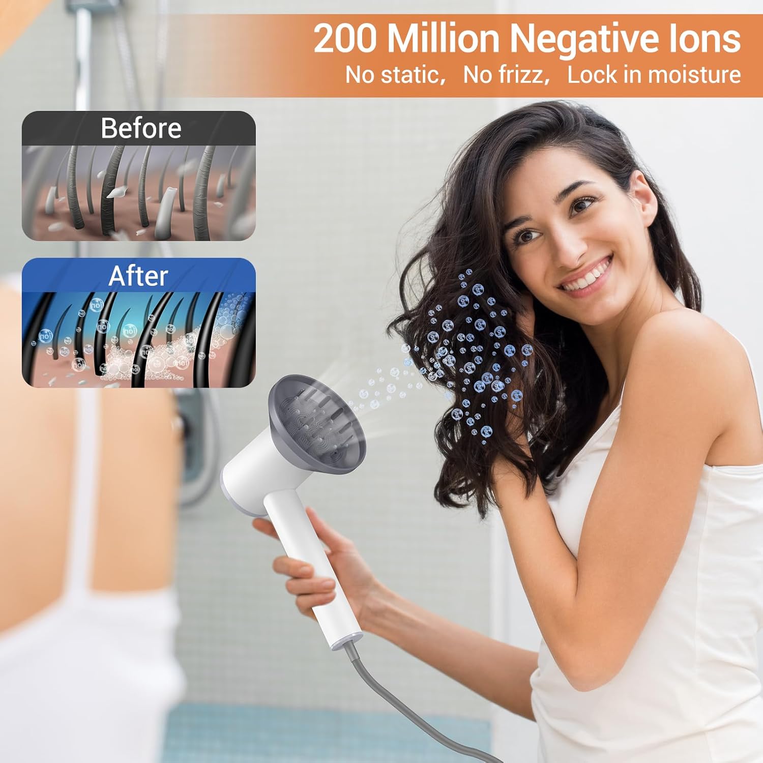 Hair Dryer Blow Dryer with Diffuser, 110000RPM High-speed Professional Blow Dryer for Fast Dry, Ionic Hair Dryer with Magnetic Nozzle&LED Display, Portable Hair Dryer for Salon Home Travel-Pearl White - Image 4