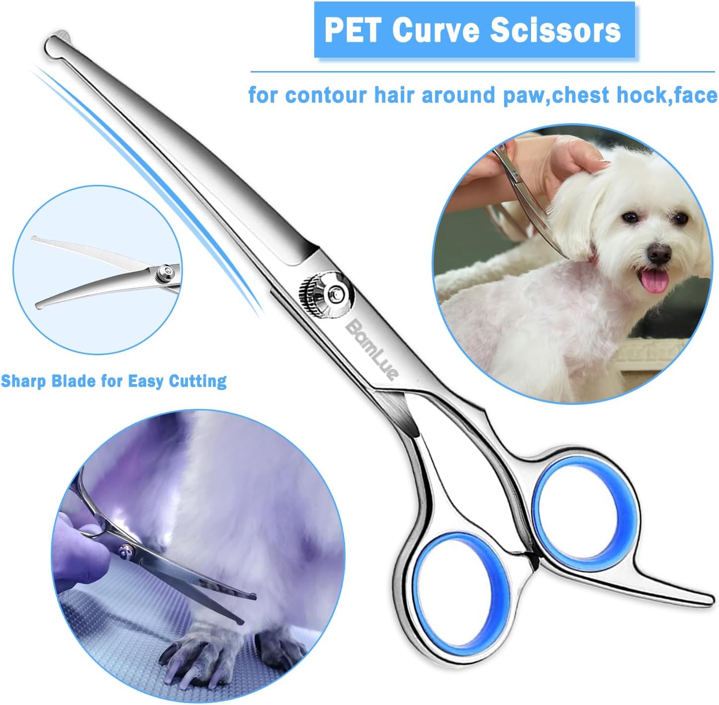 Bamlue 6 in 1 Professional Stainless Steel 4CR Safety Round Tip Dog Grooming Scissors, Anti-Rust Shears Cat Grooming Scissors Pet Kit, Thinning Straight Comb for Long Short Hair-Blue - Image 3