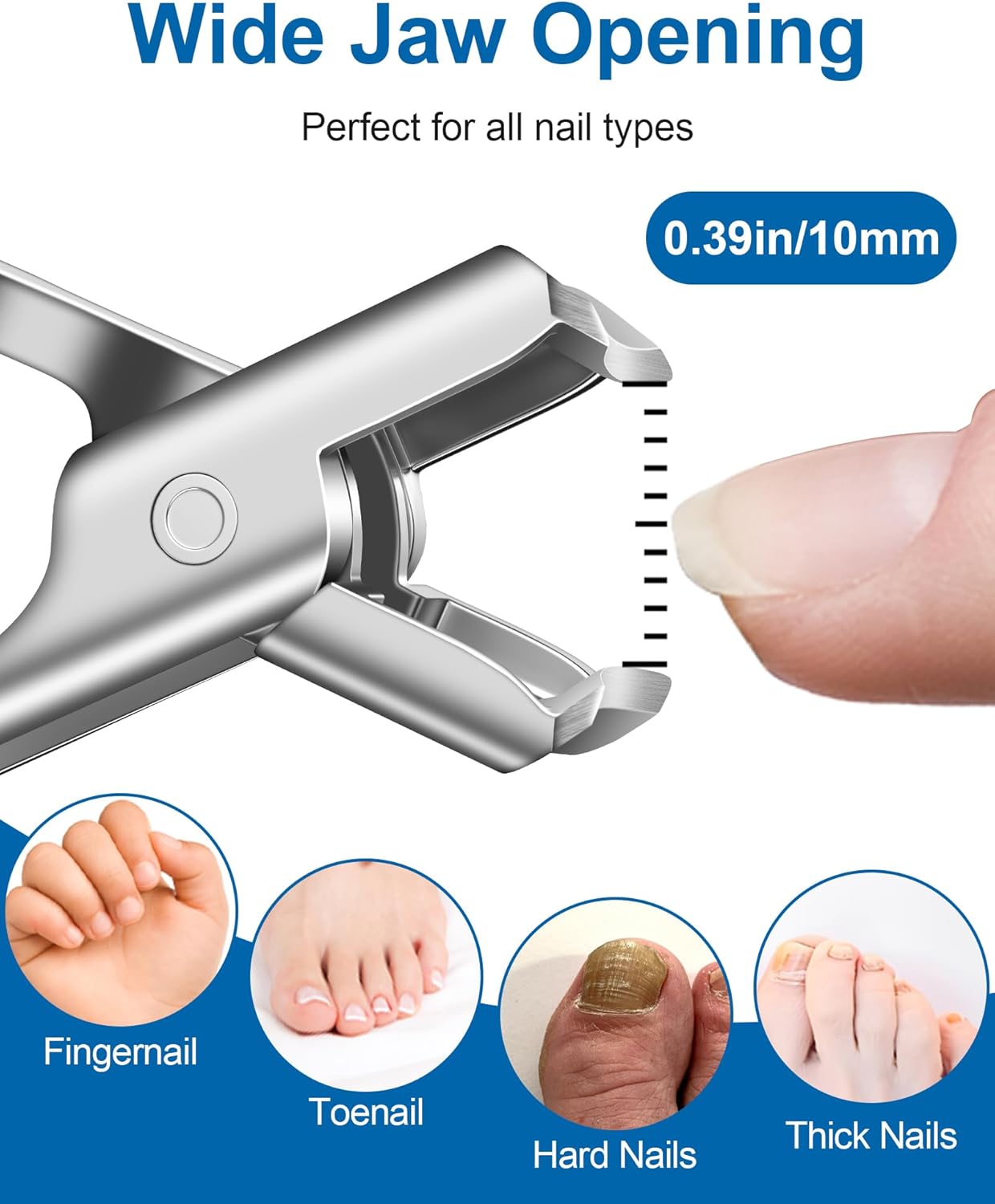 Nail Clippers for Seniors Thick Nails - Sharp Heavy Duty Large Wide Jaw Fingernail and Toenail Clippers with Catcher, for Adults, Men & Women (Silver) - Image 3