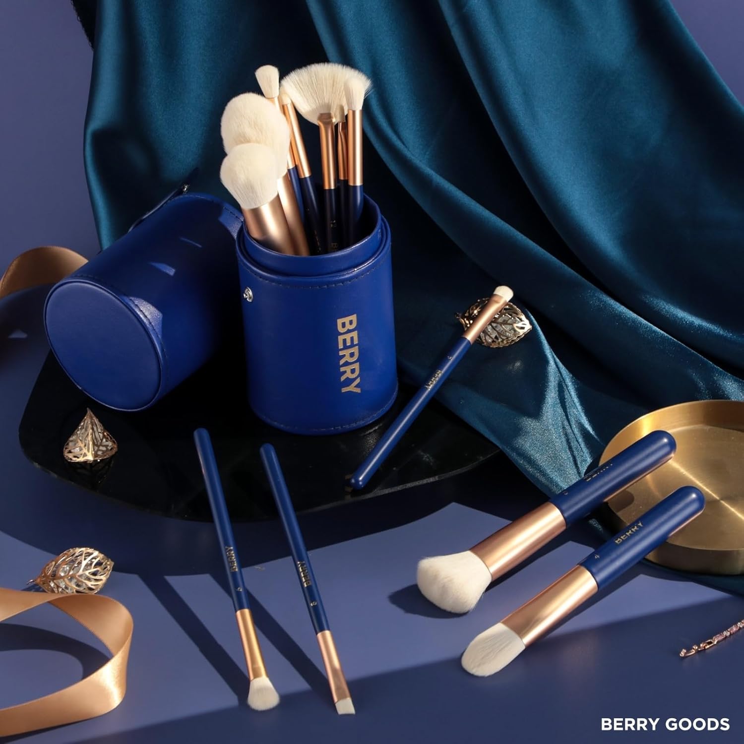 BERRY Blue Premium Makeup Brush Set – 12-Piece Professional Ultra-Soft Synthetic Brushes for Face & Eyes | Foundation, Powder, Blush, Concealer, Eyeshadow – Vegan, Cruelty-Free, Numbered, Travel Case - Image 3