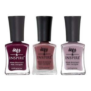 defy & Inspire Wear Resistant Nail Lacquer, Dark Colors - Quick Dry, Longwear Nail Polish - Thick, Brush Design for Manicure and Pedicure - 3 pc