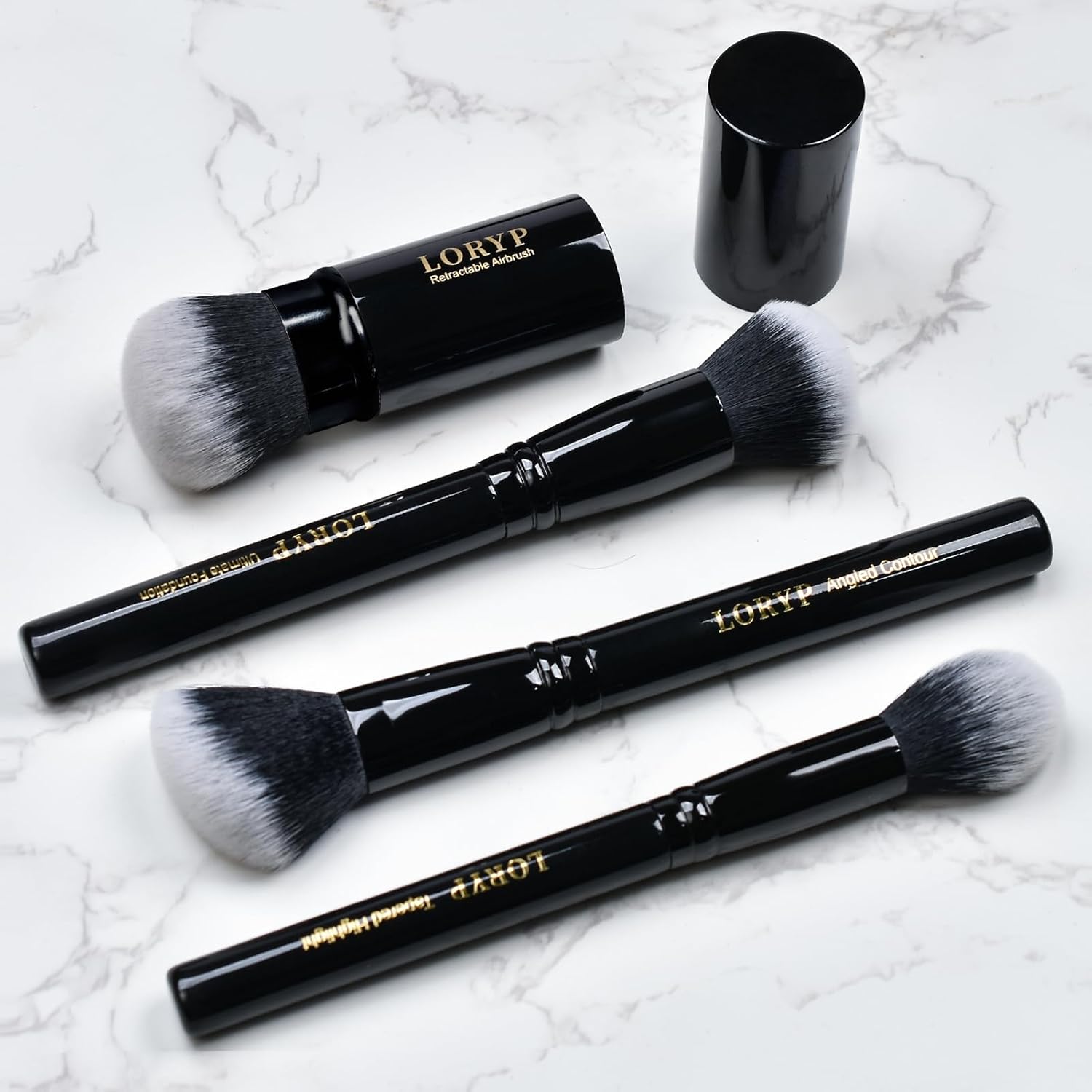 LORYP 4-Piece Retractable Full Face Makeup Brush Set with Kabuki, Angled Blush, Foundation, and Highlight Brushes - Image 5