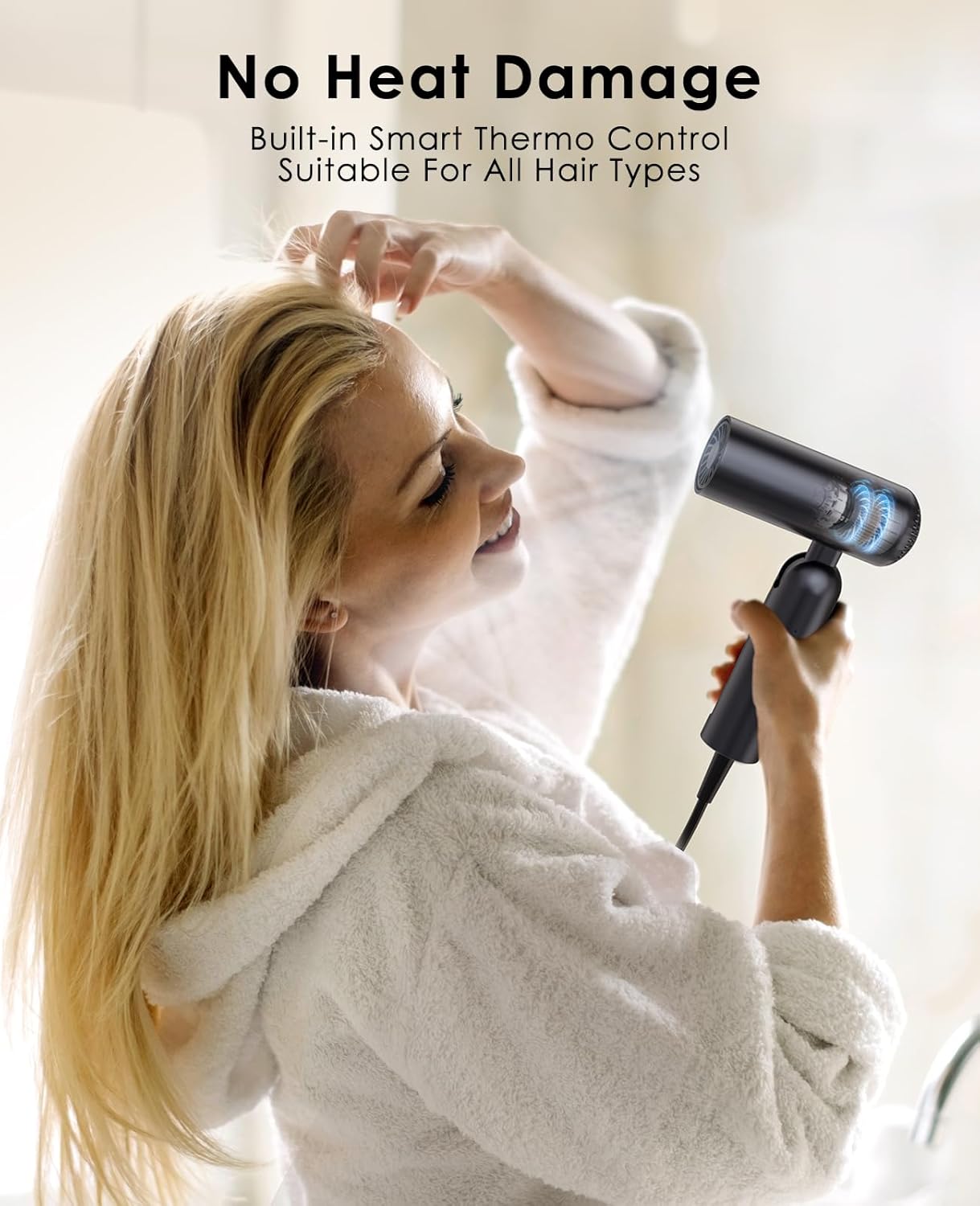 Foldable Hair Dryer for Travel - Global Voltage with Auto-Sensing, 1B Plasma Particles, 200times/s Temp Control, Portable Blow Dryer with Single-Sided Comb, Space Gray - Image 6