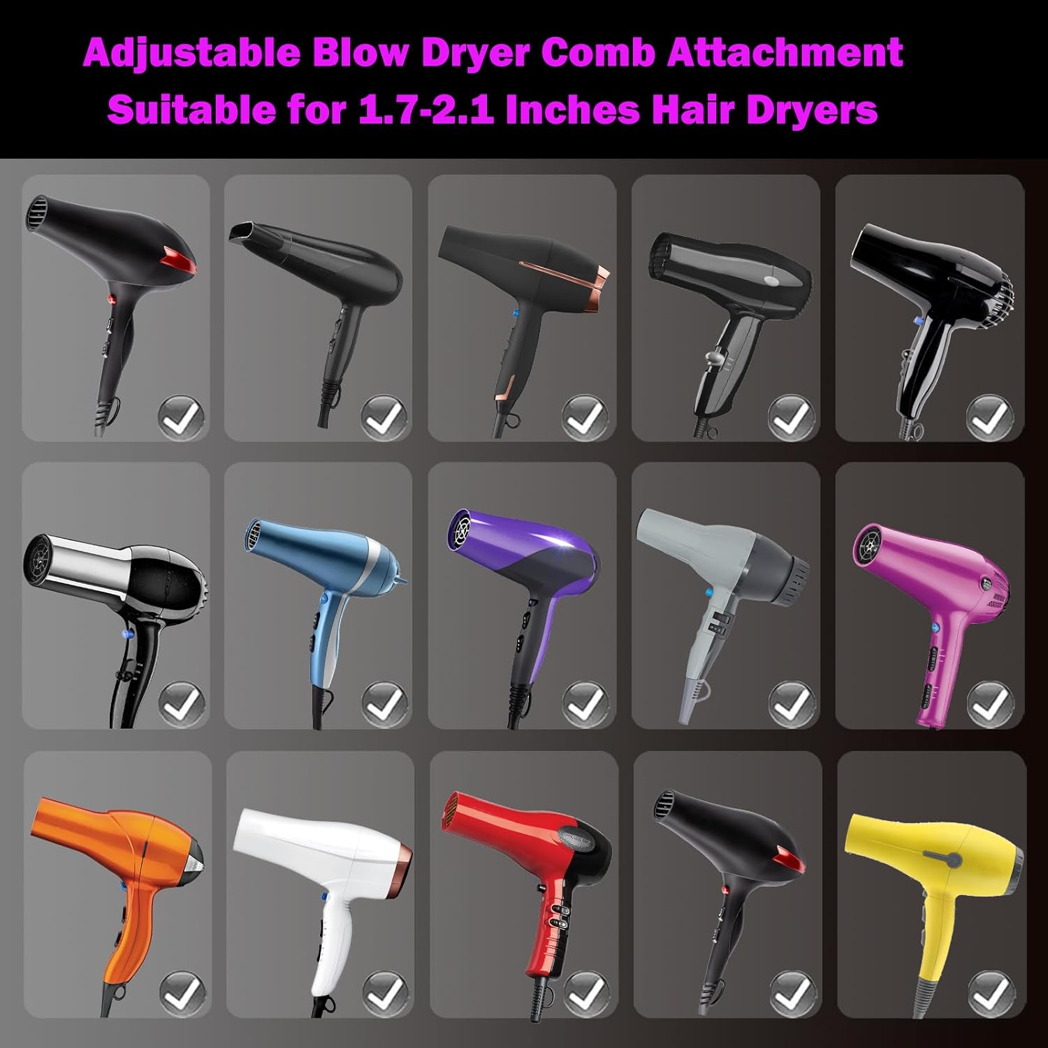 LURA Blow Dryer Comb Attachment,Blow Dryer Attachment For Hair Dryer Nozzles From 1.7 To 2.1,Hair Dryer Comb Attachment For Black Hair,Hair Straightening Pic Attachment(Pink) - Image 2