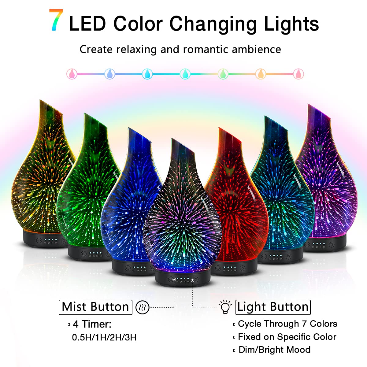 Essential Oil Diffuser Aromatherapy Diffuser- 120 ml Glass Ultrasonic Cool Mist Oil Diffuser, Whisper Quiet with Waterless Auto Shut-Off, 4 Timer Setting,7 Colors Night Light for Home (Silver) - Image 3