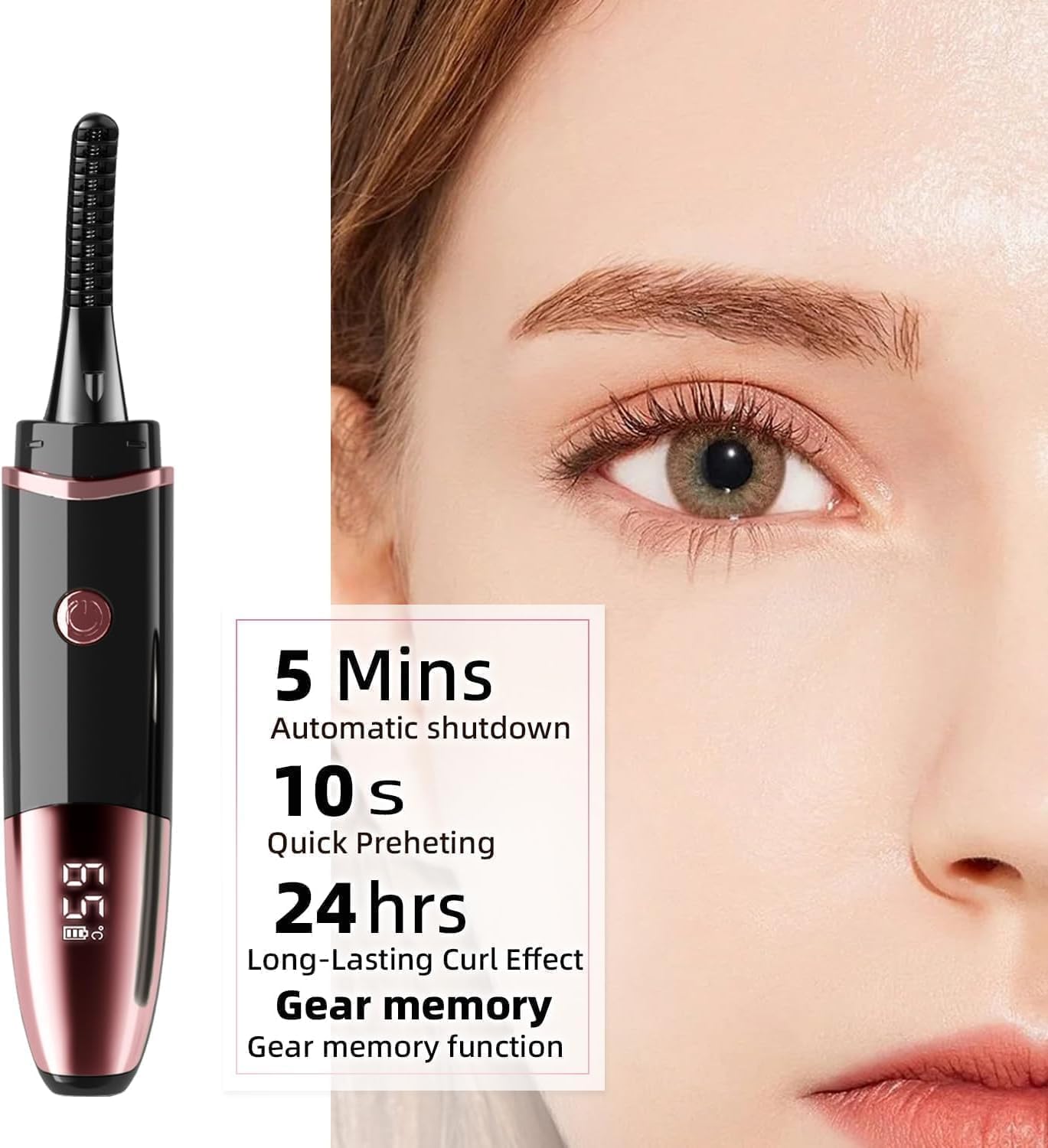 Heated Eyelash Curler, Fast Heat up Within 10s, 24 Hours Long Lasting, Rechargeable Electric Eyelash Curler, Temperature Control, Mini Lash Curler Safe Anti-Burn Eyelash Curle, with LED Display-black - Image 2