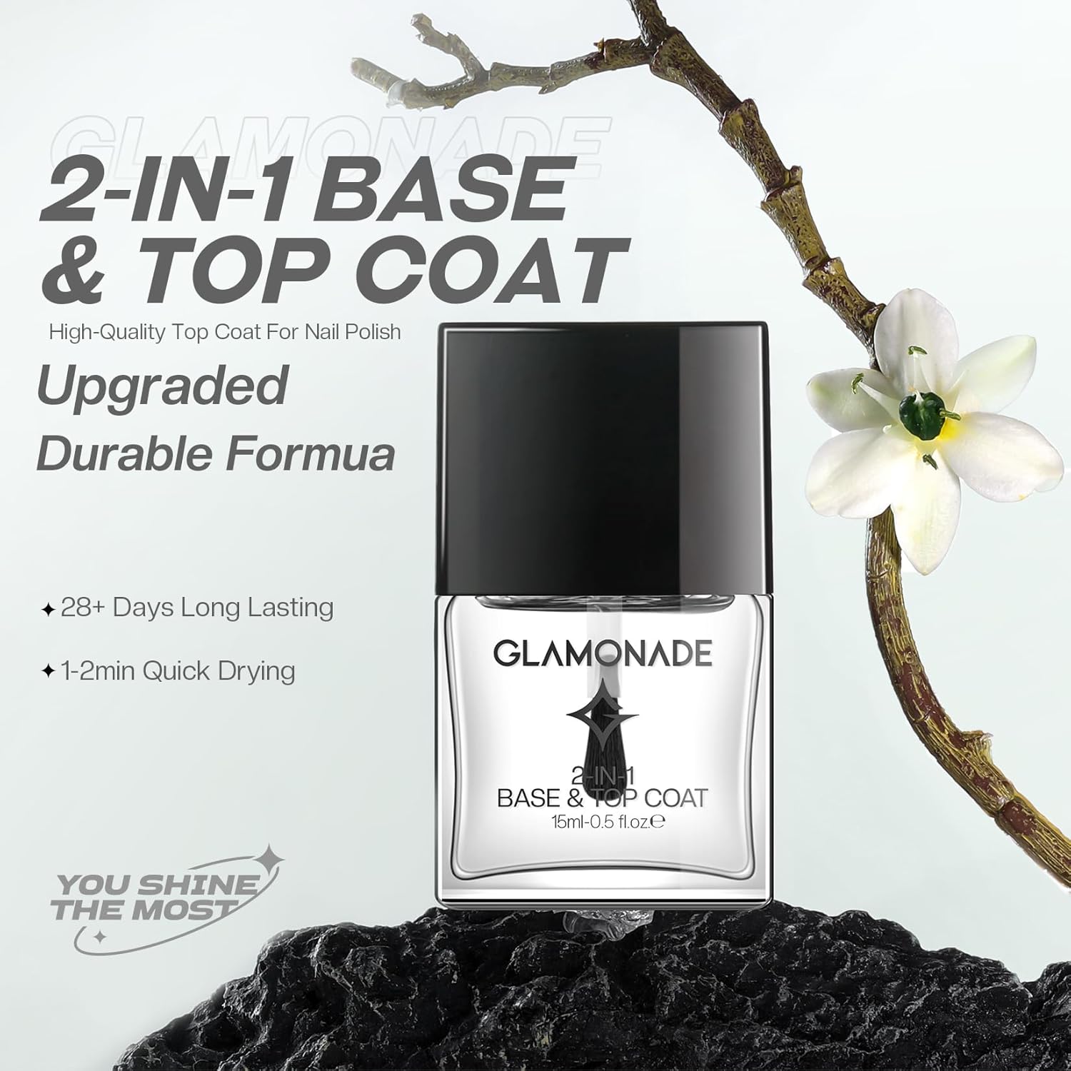 Base Top Coat Nail Polish: 2 in 1 Clear Quick Dry Nail Polish Color Protection Long Lasting Shine Polish Resists Smudging Chipping Fading Fast Air Dry Nail Coat for Women - Image 8