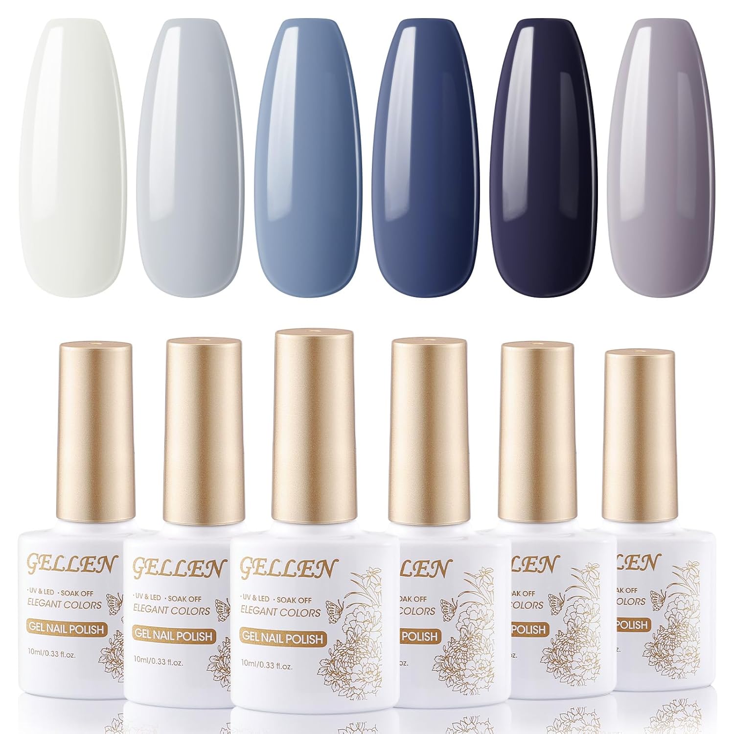 GELLEN Gel Nail Polish Set, 6 Colors Blue Gray White Gel Polish Kit Soak off LED Lamp Light Spring Summer Gel Nail Kit, Nail Art Mothers Day Gifts for Women
