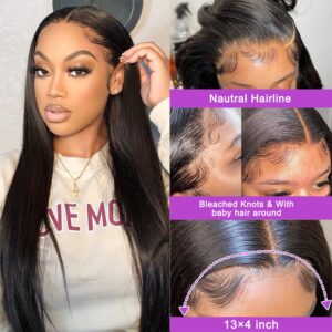 NVL Lace Front Wigs Human Hair 13x4, Real Human Hair Wig for Women, All-Day Comfort Glueless Pre-Plucked Hairline with Baby Hair, 200 Density, Natural Color 22 Inch