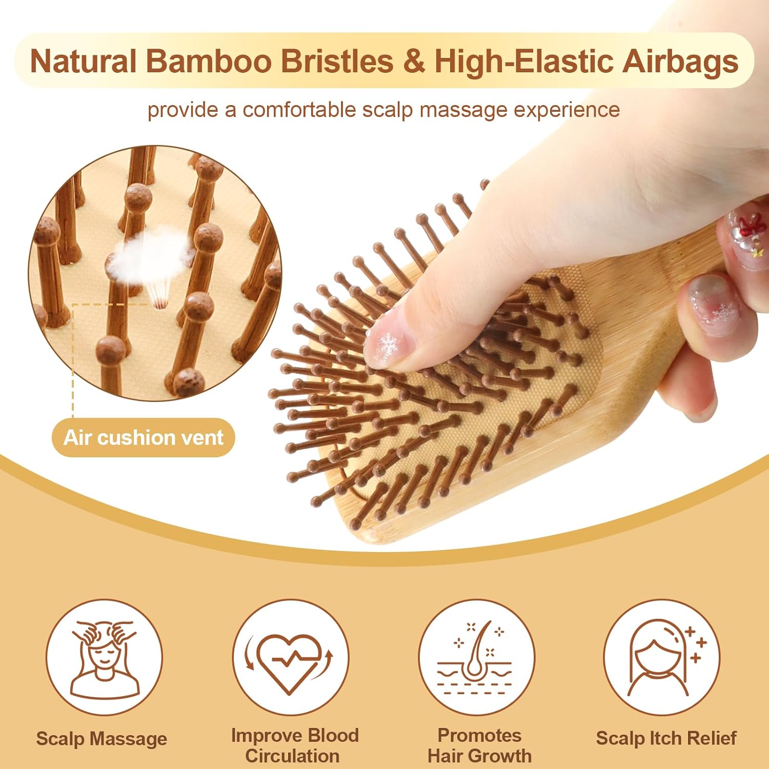 Wooden Bamboo Hair Brush with Wooden Handle and Bamboo Bristles,Reduces Static,Ideal for Dry,Curly,Thick,Thin and Straight Hair - Image 4