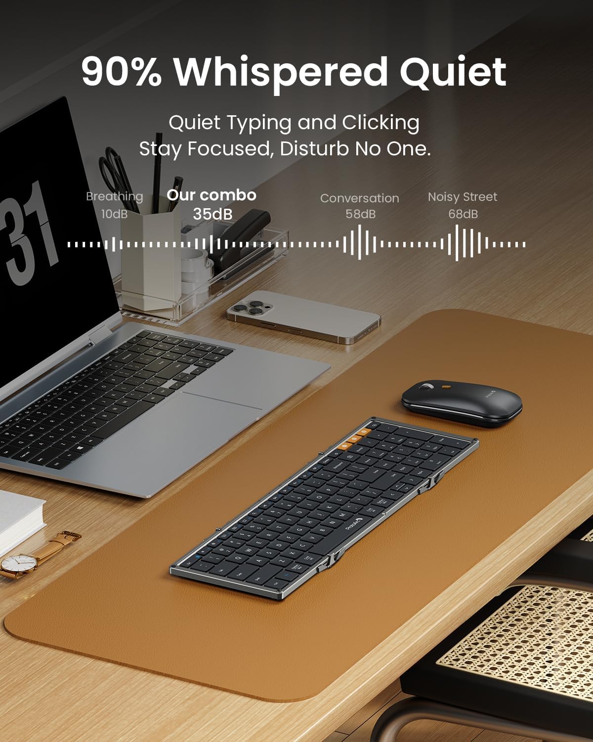 ProtoArc Foldable Keyboard and Mouse, XKM01 True Full-Size Folding Keyboard Mouse Combo for Business and Travel, 2.4G+Dual Bluetooth Portable Mouse Keyboard for Laptop iPads Tablets - Black Gray - Image 5