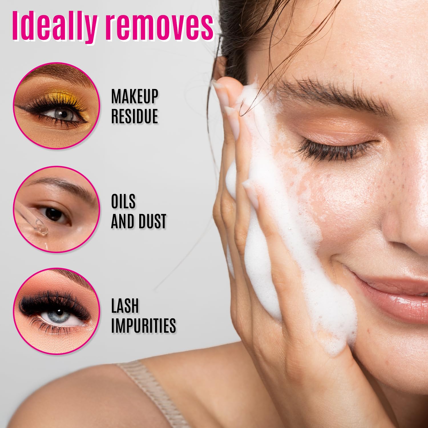 STACY LASH Lash Shampoo Kit Foaming Cleanser with Eye Lash Spoolies & Rinse Bottle & Cleansing Pad & Brush for Eyelash Extensions & Clusters & Natural Eyelashes - Image 4