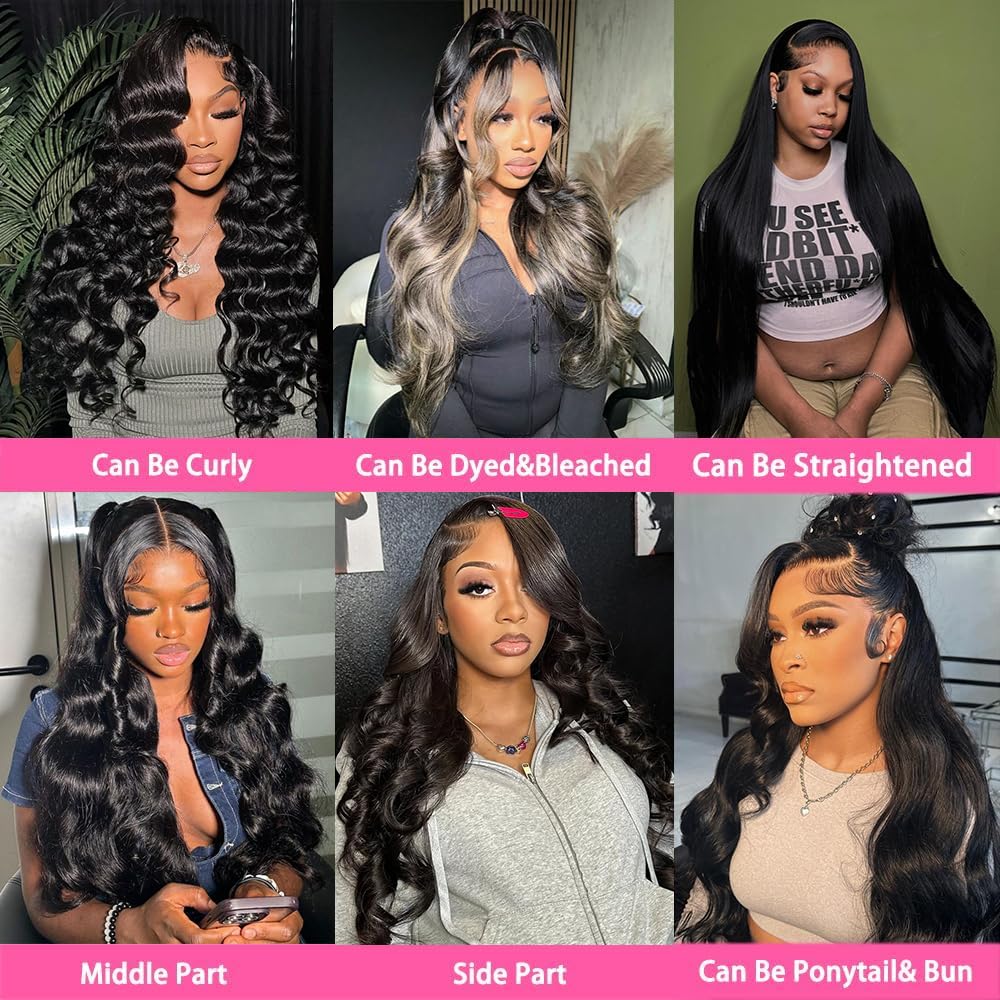 30 Inch 13x6 Lace Front Wigs Human Hair 200% Density Body Wave HD Lace Front Wigs Human Hair Pre Plucked Glueless 13x6 Full Frontal Wig for Women Natural Black - Image 4