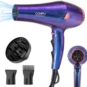 CONFU Hair Dryer, Professional Ionic Salon Blow Dryer with Diffuser for Women and Men, 5X Fast Drying, Powerful and Quiet Hair Blow Dryer for Fast & Easy Styling (1875 Watts)