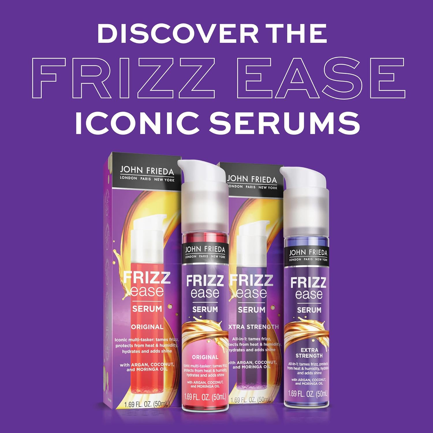 John Frieda Frizz Ease Original Hair Serum, Protecting Against Frizz, Heat, and Humidity While Adding Shine, Smooths Strands and Hydrates Parched Hair with Argan, Coconut, and Moringa Oil, 1.69 Oz - Image 5