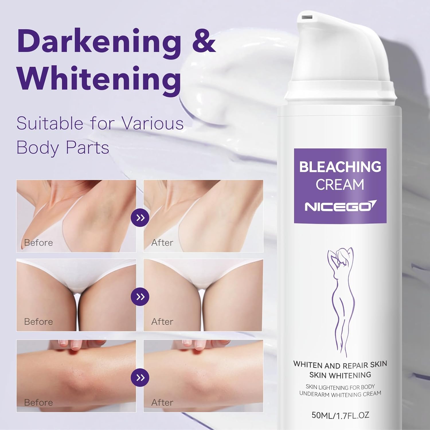 Skin Bleaching Cream for Women - Intimate Skin Care Lightening Cream for Intimate Areas, Private Parts, Underarms, Knees, Elbows, Inner Thighs, Bikini Areas–Dark Spot Remover for Face–1.7 Fl Oz - Image 2