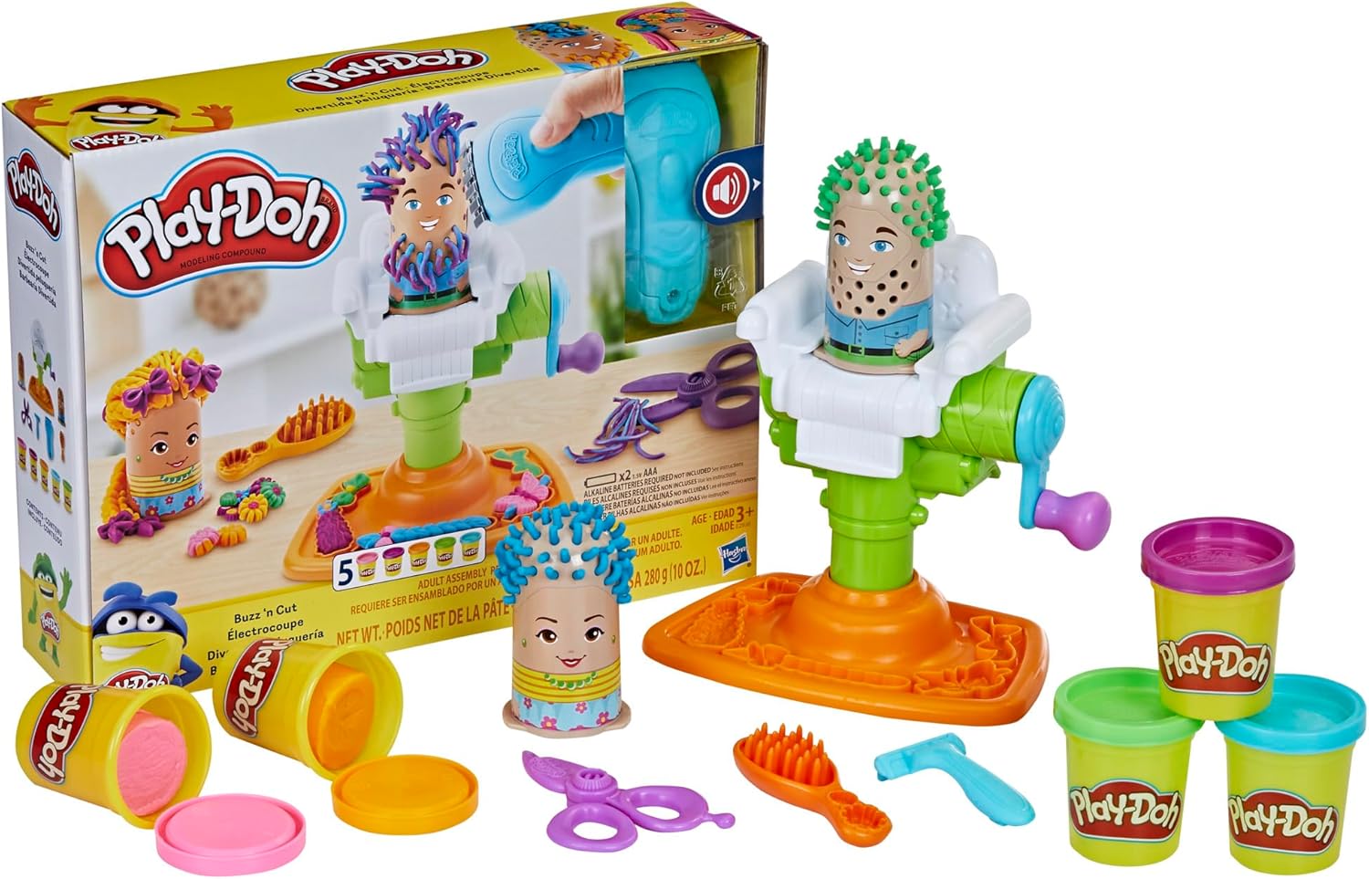 Play-Doh Buzz 'n Cut Fuzzy Pumper Barber Shop Set, Electric Buzzer, 5 Colors of 2-Ounce Cans, Preschool Toys, Christmas Gifts Girls & Boys, Ages 3+ (Amazon Exclusive) - Image 25