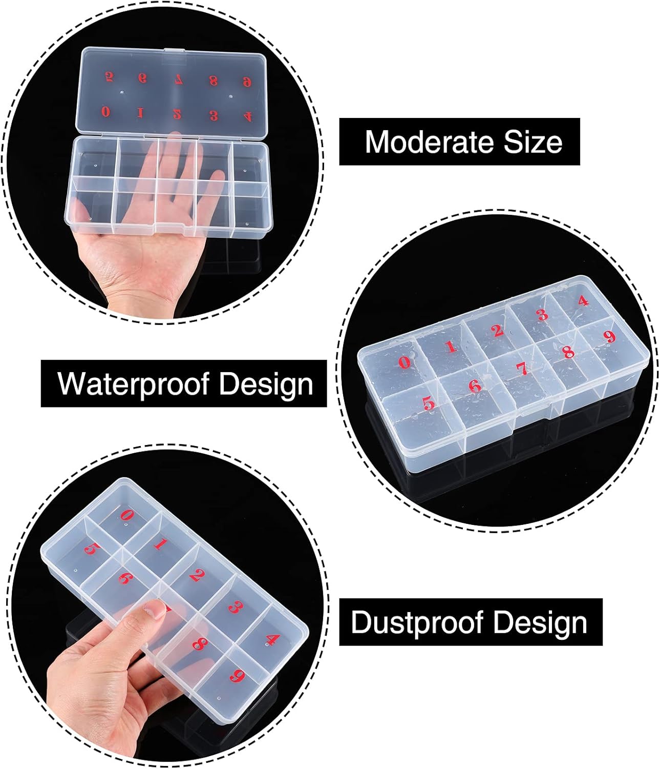 2 Pieces Nail Tip False Empty Tips Organizer Storage Box with 10 Number Spaces Storage Case Container Nail Plastic Grid Box for Fingernail Crystal Jewelry Accessories(White) - Image 4