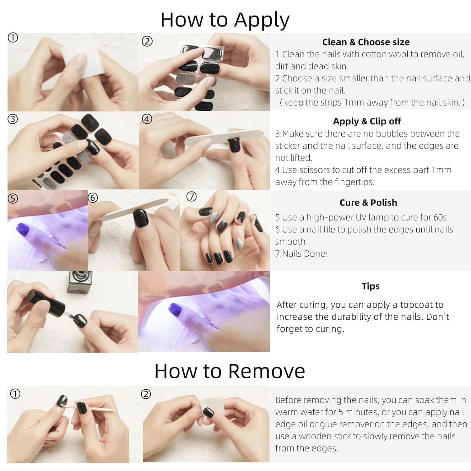 Semi Cured Gel Nail Strips, Transparent | 28 pcs Gel Nail Strips Work with Any UV Lamp, Salon Quality UV Nails Stickers, Easy to Apply for Home Nails DIY - Image 6