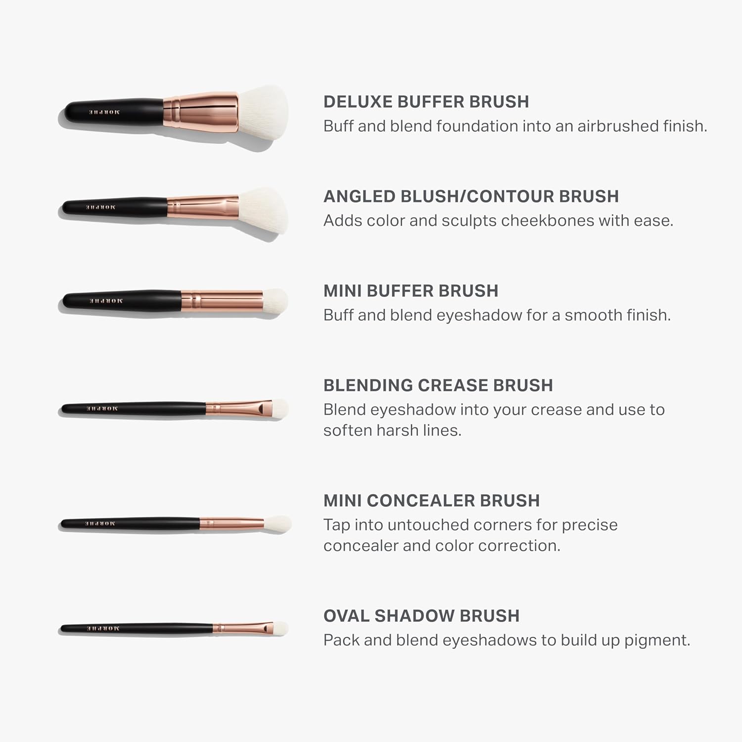 Morphe Rose Away Makeup Brushes - 6 Piece Make Up Brush Set of Eye and Face Brushes - Made with Synthetic Bristles and Includes Makeup Brush Case (6 Count) - Image 3