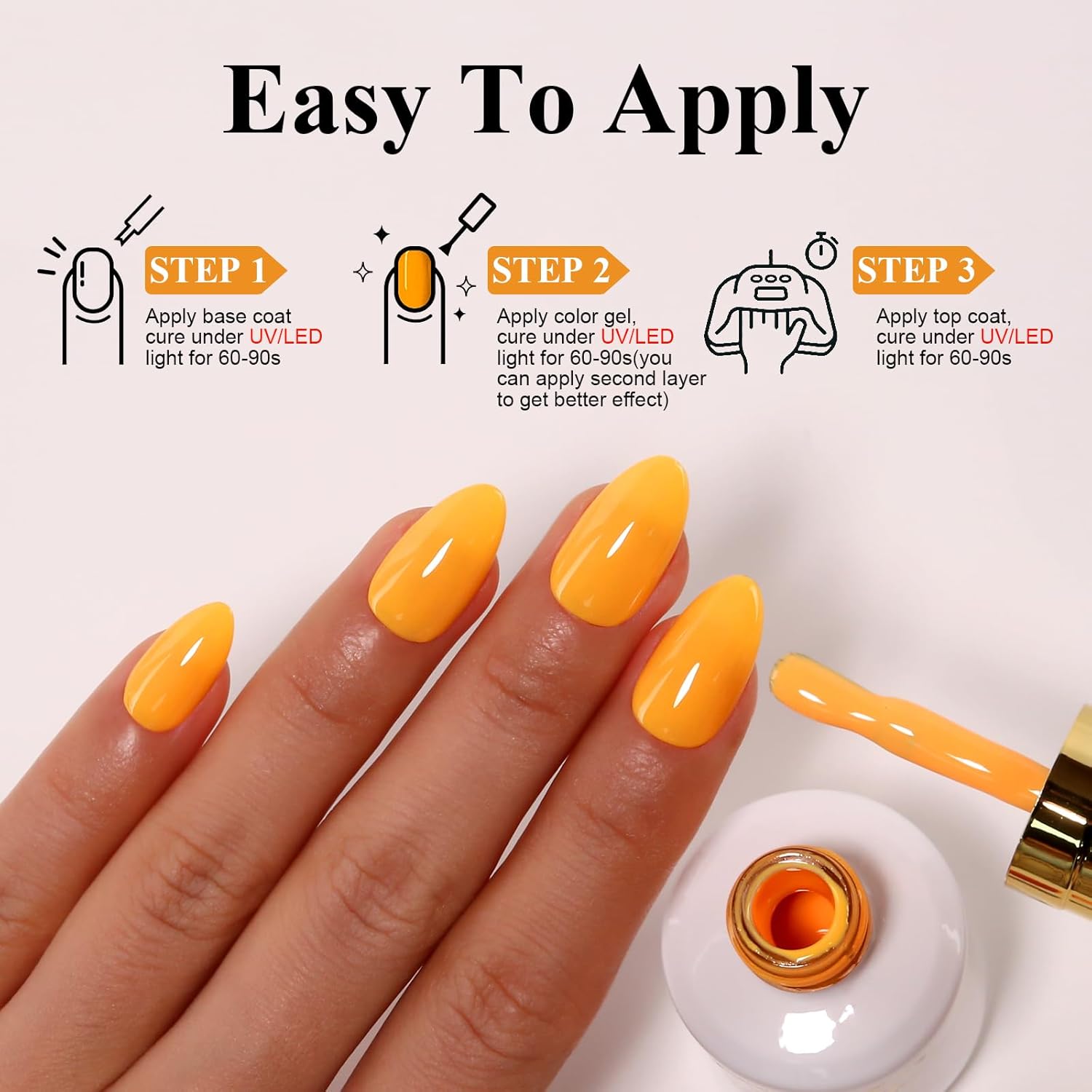 Imtiti Pastel Gel Nail Polish, 0.5 Fl Oz Light Yellow Orange, Spring/Summer/Easter Gel Nail Polish DIY Nail Art Starter Manicure Salon Kit - Image 4