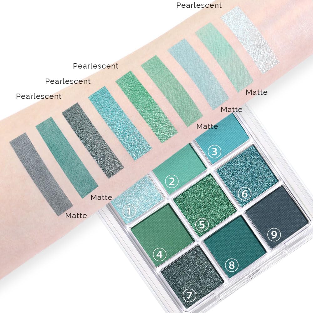 9Colors Green Avocado Color Colorful Bright Eyeshadow Palette Makeup,Highly Pigmented Matte Sparkle Eye Shadow Palette Long Lasting Waterproof Blendable,Emerald Bright Eyeshadow Palette - Image 5