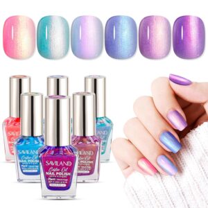 SAVILAND 6pcs Ombre Nail Polish Sets: Charm Pink Blue Gold Purple Ombre Summer Fingernail Polish Colors Air Quick Dry Nail Polish Plant-base Castor Oil Natural Nail Polish Kit Women Home Manicure DIY