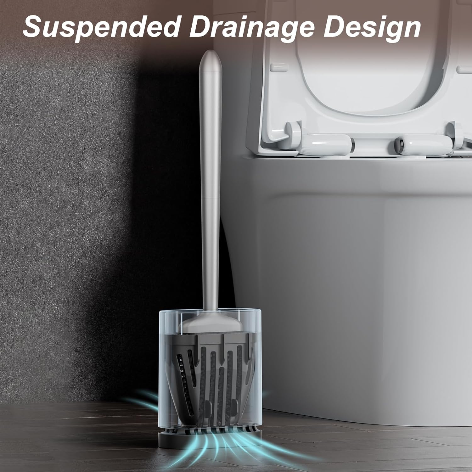Sellemer Silver Toilet Brush and Holder Set with Flexible Silicone Bristles Compact Size - Image 5