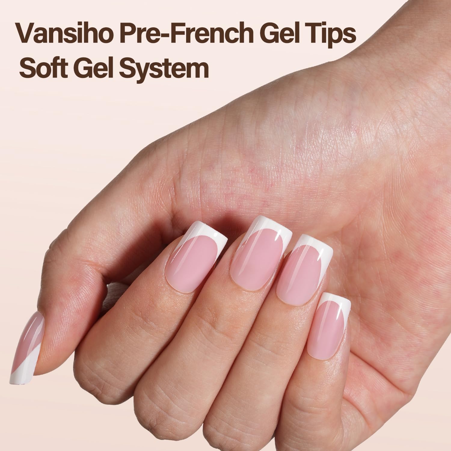 Vansiho 150pcs Short Square French Tip Soft Gel Press On Nails, 15 Sizes for DIY - Image 2