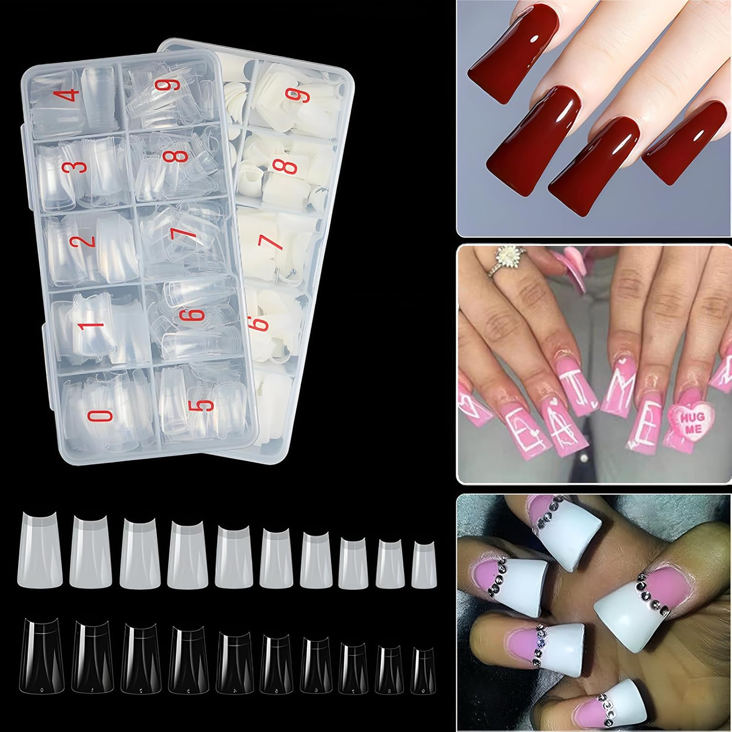 500Pcs Clear Duck Nail Tips, 10 Sizes Pre Shaped Professional Duck Nails Press Ons Half Cover Acrylic Soft Gel Nail Tips for Nail Extension Home DIY Nail Salon with Box - Image 8