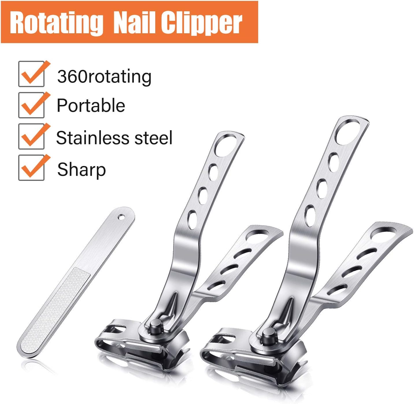 Mudder 3 Pieces 360 Degree Rotary Nail Clippers Set, Stainless Steel Fingernail Toenail Clippers Trimmer and Cutter with Nail File, Easy Grip Fingernail Cutter Gifts for Men and Women - Image 6