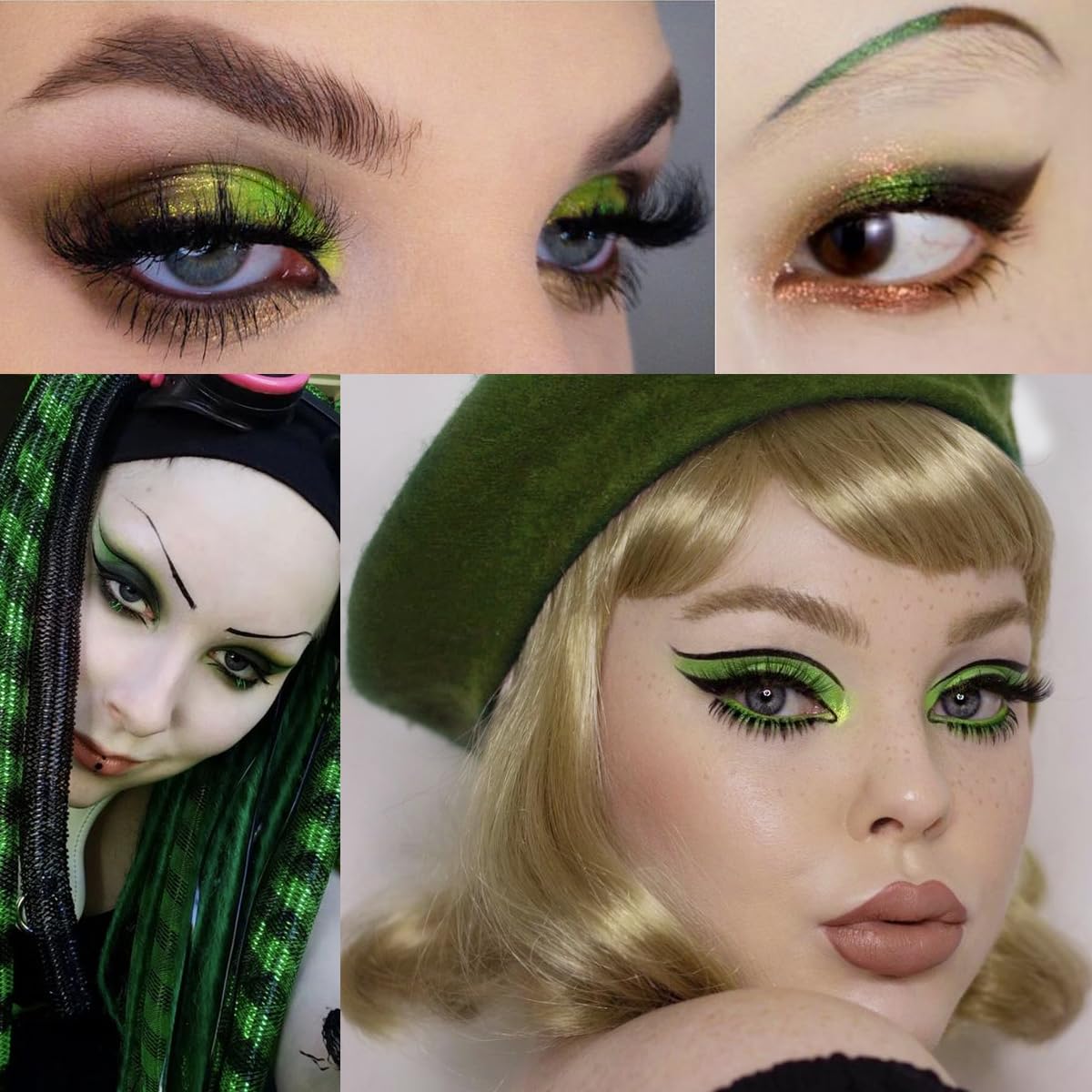 Afflano Smokey Green Eyeshadow Palette, Cyber Goth Smoky Eyes Makeup Eyeshadow Pallet With Mirror, Neon Green Brown Black White Grey Highly Pigmented Long Lasting, for Girls Women Green Eyes Makeup - Image 3