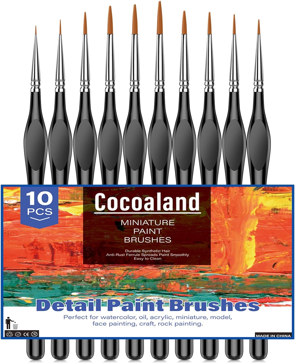 10Pcs Micro Paint Brushes Set with Triangular Handles - For Acrylic, Watercolor, Crafts, Models - Image 3