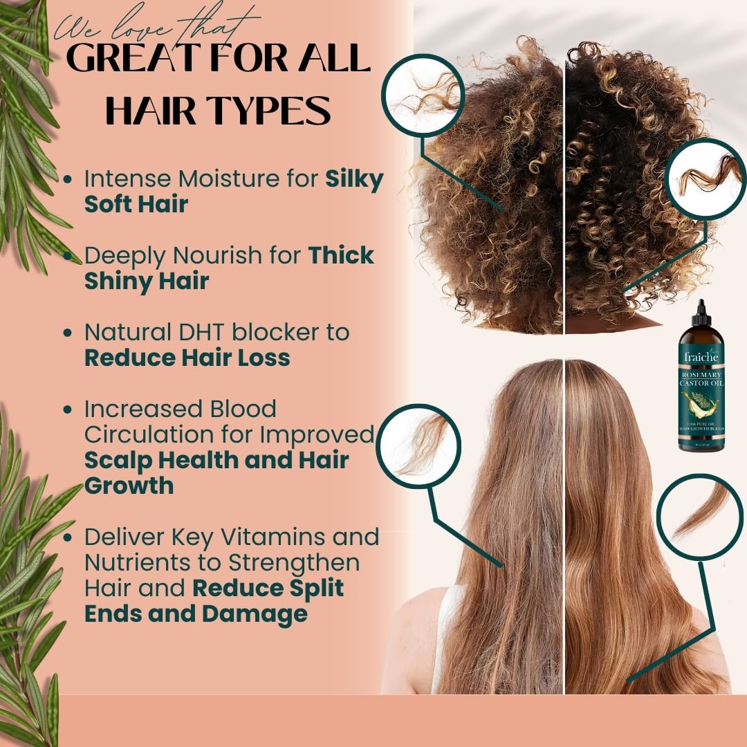 Live Fraiche Rosemary Castor Oil for Hair Growth 16oz - Rosemary Oil for Hair Growth and Thickening Pure Blend to Reduce Loss and Promote a Healthy Scalp - Image 5