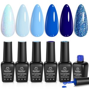 Beetles Blue Gel Nail Polish,6 Colors Baby Blue Glitter Aquarius Holy Water Collection Spring Summer Gel Polish Soak off Uv Led Lamp Nail Art Manicure Gifts for Women