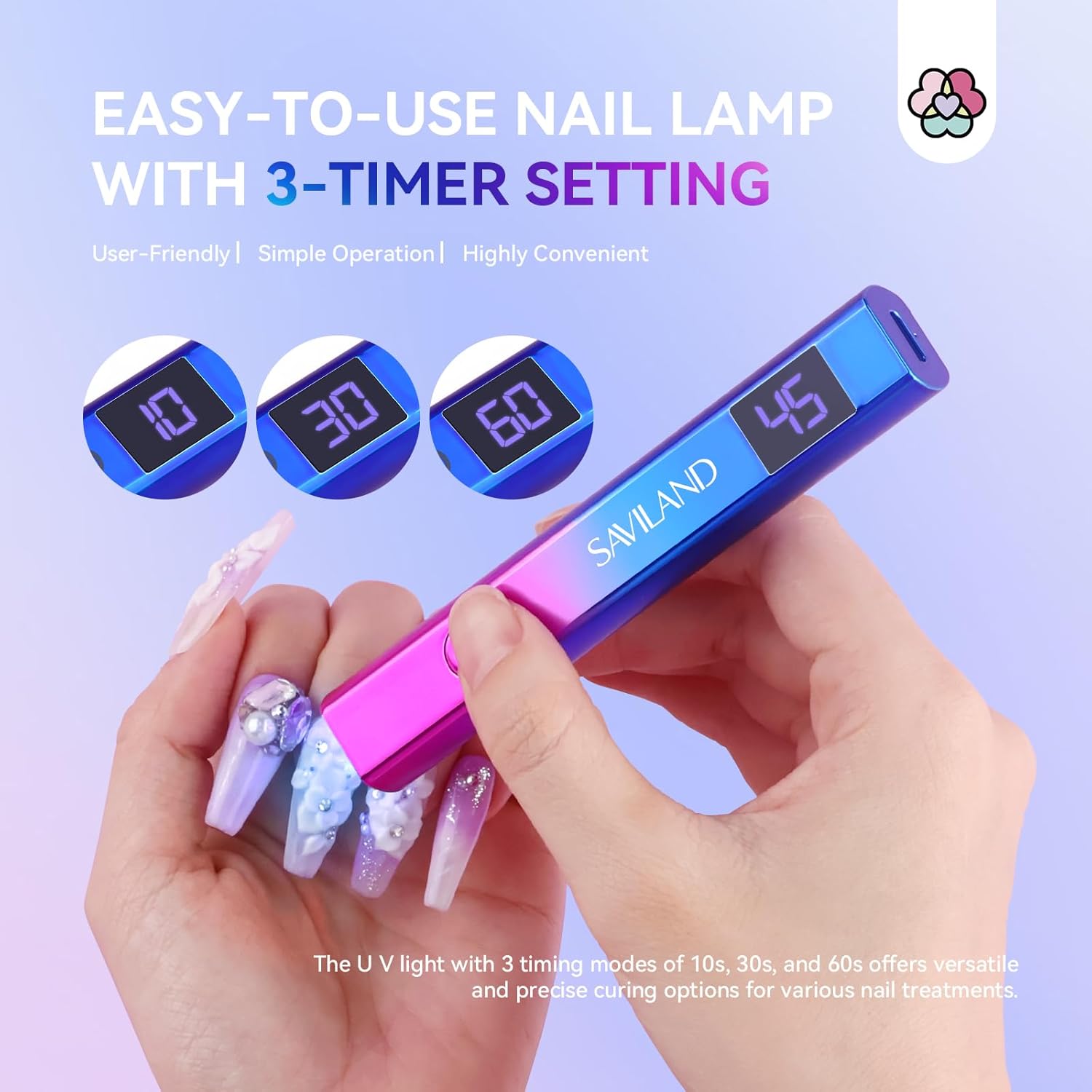 SAVILAND U V Light for Nails – Handheld U V Lamp for Gel Nails LED Nail Lamp Portable Mini Nail Dryer for Curing Gel Polish Glue USB Nail Art for Home DIY Manicure (12W) - Image 4
