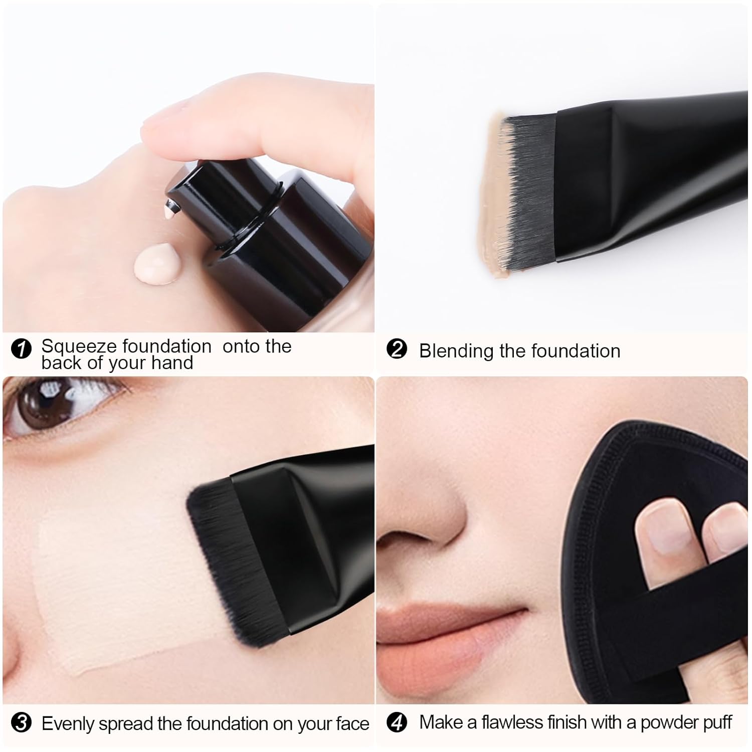 2Pcs Flat Foundation Brush,Face Mask Brush Makeup Spatula Facial Brush for Liquid Foundation Mask,Premium Face Korean Makeup Brush for Blending Cream (Black&Silver) - Image 3