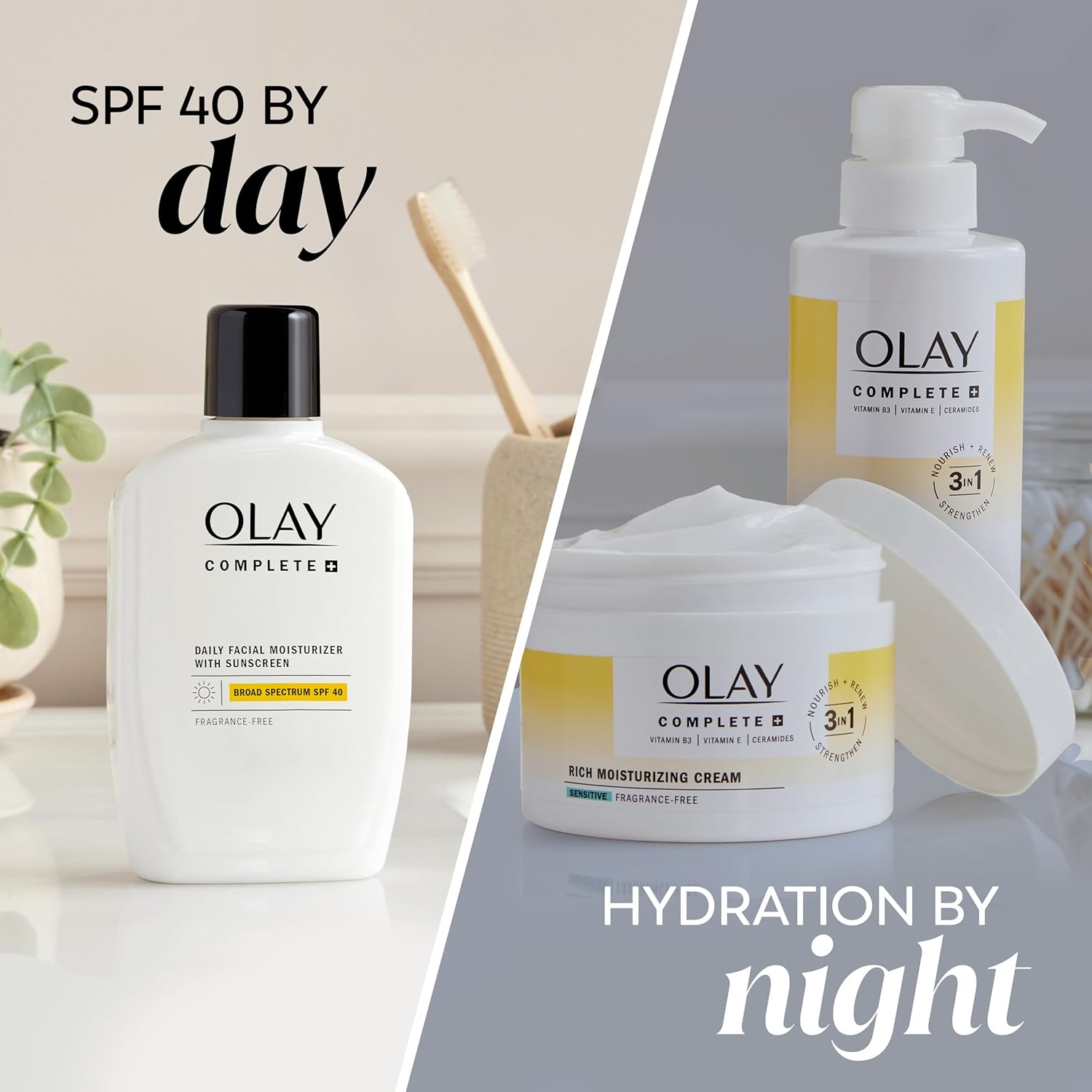 Olay Complete+ Face Moisturizer with Sunscreen SPF 40, For Sensitive Skin, Broad Spectrum Sun Protection, Fragrence-Free - No White Cast on All Tones, Nourishes Moisture Barrier - Ceramides, 6 Oz - Image 9