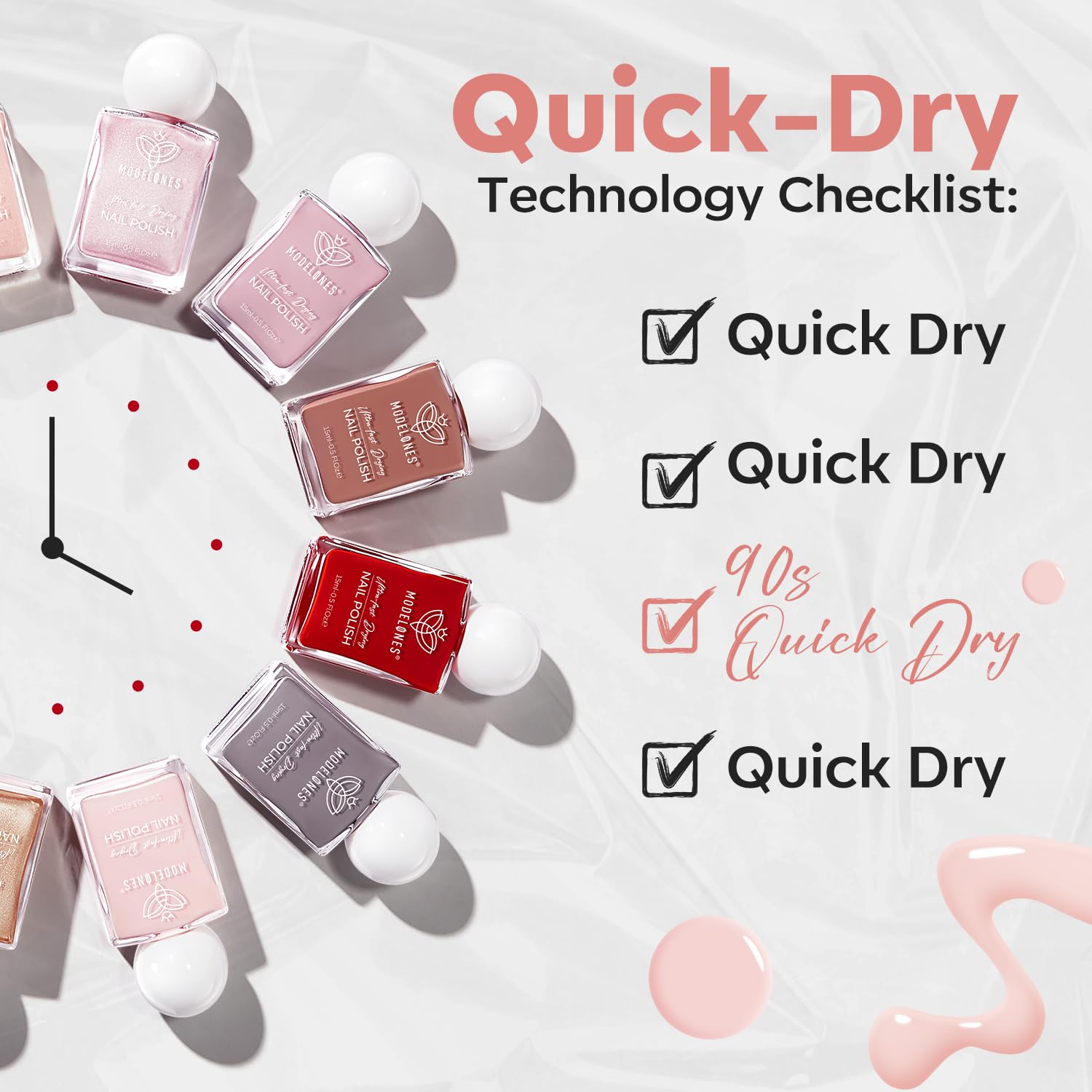 modelones Pastel Pink Nail Polish, Light Pale Pink 15 ml Quick Dry Nail Lacquer Strengthener Long Last Shine Fingernail Toe Nail Art DIY Home Travel Manicure Gift for Women Girls 0.5 Fl Oz - Image 7