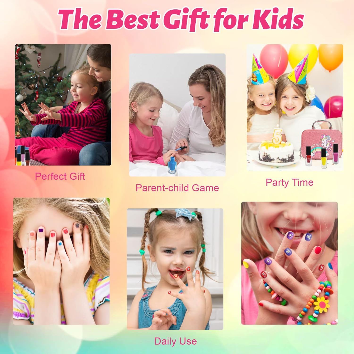 Kids Nail Polish Set for Girls, 25pcs Non-Toxic Peel-Off Water-Based Nail Polish, Glittery and Opaque Christmas Birthday Gifts Toddlers Kids Girls Toys - Image 5