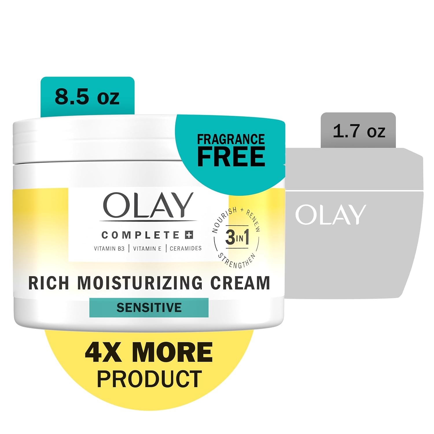 Olay Complete+ Rich Moisturizing Cream Fragrance-Free, 8.5 OZ, 3-in-1 Hydrating Face Cream for Dry Skin with Vitamin B3, Vitamin E, and Ceramides - Image 2