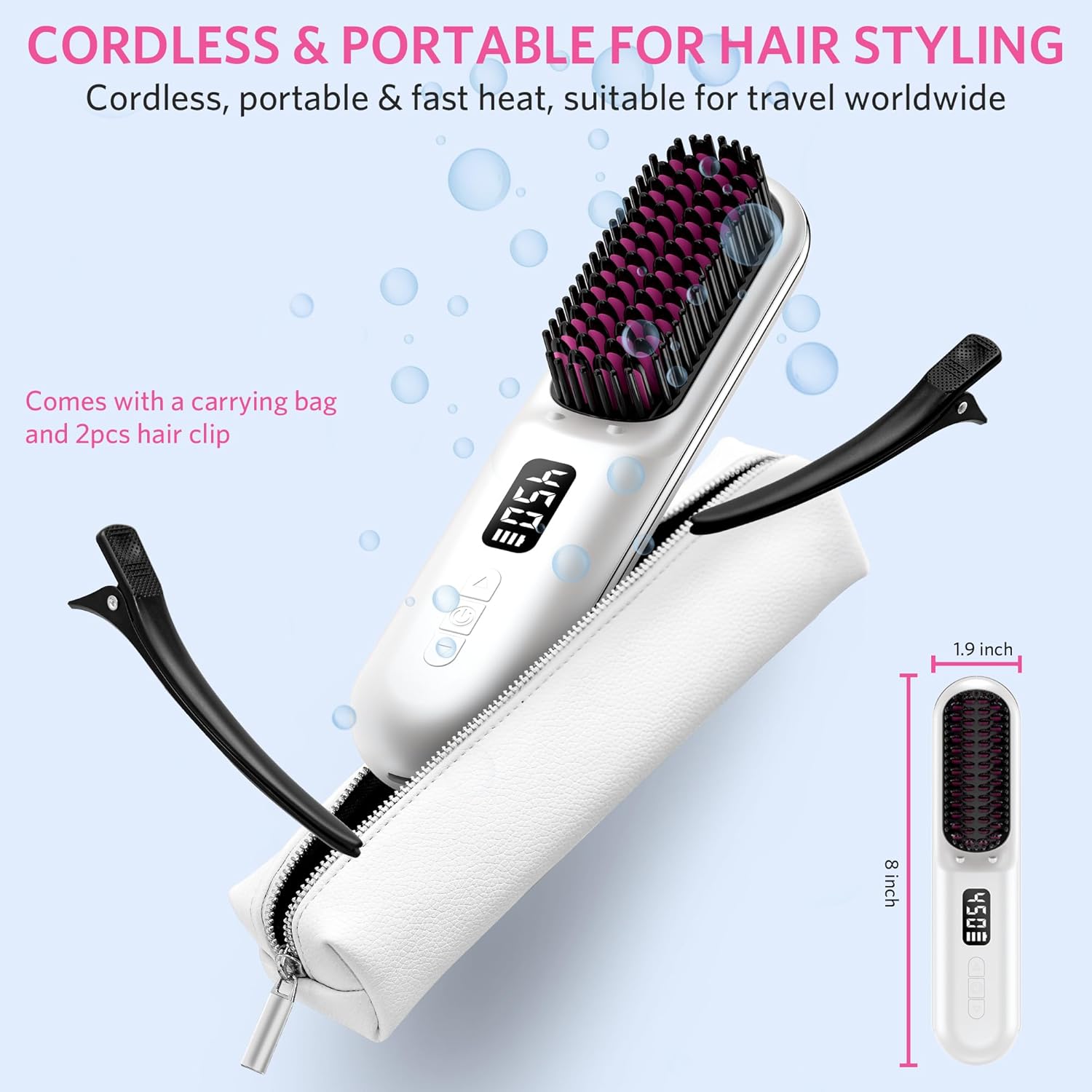 Cordless Hair Straightener Brush, Portable Mini Hair Straightening Brush for Travel, Rechargeable 9600 mAh USB-C, Lightweight Anti-Scald Heated Styling Tools & Appliances - Image 6
