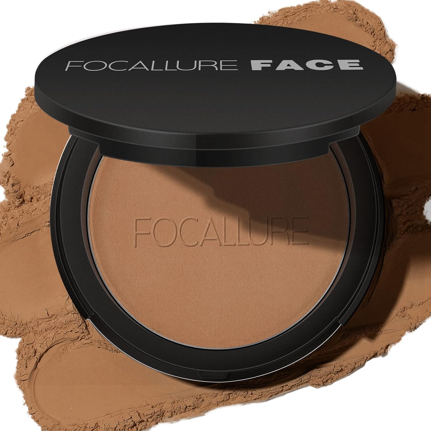 FOCALLURE Flawless Pressed Powder, Control Shine & Smooth Complexion, Pressed Setting Powder Foundation Makeup, Portable Face Powder Compact, Long-Lasting Matte Finish, Almond