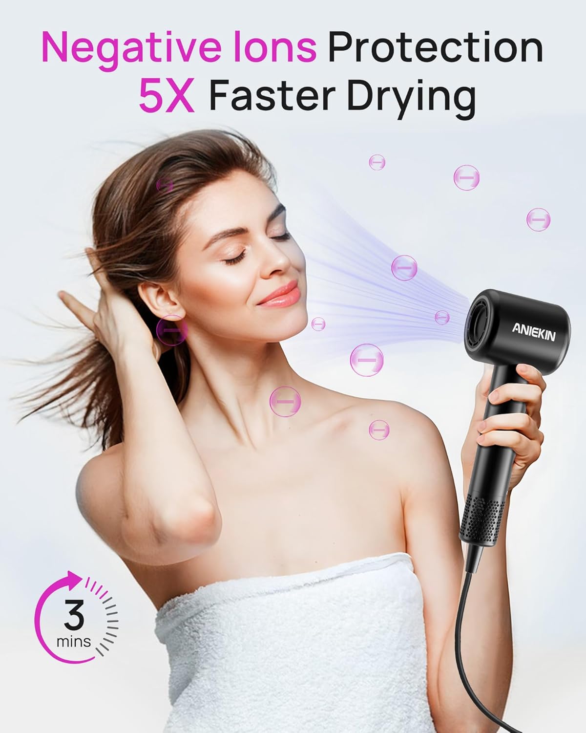 Hair Dryer, High-Speed Ionic Low Noise Blow Dryer with Brushless Motor for Fast Drying, Thermo-Control Quiet Compact Hair Blow Dryer with Magnetic Diffuser for Curly Hair for Home Travel Salon - Image 2