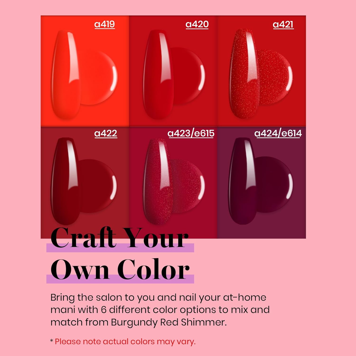 Beetles Red Gel Nail Polish Set - 6 Colors Red Obsession Collection Popular Shimmer Burgundy Gel Polish Kit Nail Art Design Soak Off Uv LED Gel Nail Kit Minicure DIY Home Gifts for Women - Image 3