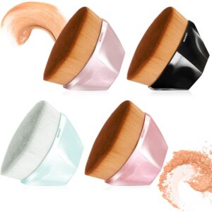 BEAHOT 4 Pack Foundation Makeup Brush - Flat Top Travel Kabuki Brush for Blending Liquid, Cream or Flawless Powder Cosmetics with Protective Case